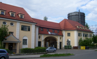 Foto vom Eingangsbereich des Gaswerks in Augsburg-Oberhausen