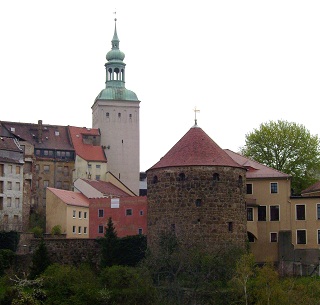 Blick von der Stadtmauer auf die Altstadt von  Bautzen