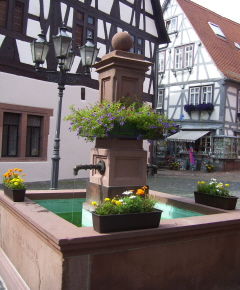 Foto vom Brunnen auf dem Kirchplatz in Michelstadt