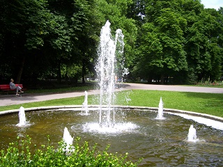 Foto von einem der beiden Springbrunnen beim Schloss in Regensburg