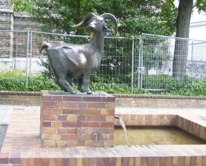 Foto vom Widderbrunnen vor St. Marien in Rostock