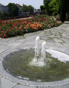 Foto vom plätschernden Brunnen an der Stadtmauer in Ulm