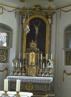 Foto vom Altar in St. Sebastian in Oberkirchberg