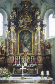 Foto vom Hochaltar in St. Peter und Erasmus in Geiselhöring
