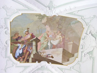 Foto vom vierten Fresko im linken Seitenschiff in St. Georg in Ochsenhausen