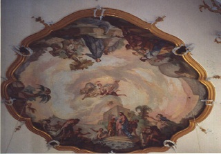 Foto vom Fresko zwischen Kuppel und Altarraum in St. Alto in Altomünster