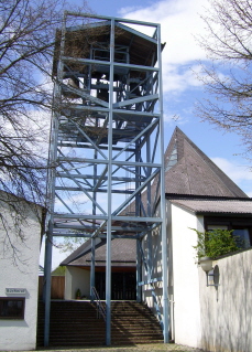 Foto vom Glockenturm vonn Maria am Wege in Windach