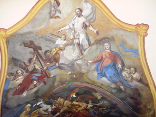 Foto vom Giebelfresko an St. Vitus in Fulpmes
