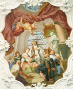 Foto vom Ffresko im ersten linken Querschiff in der Stiftskirche in Stams