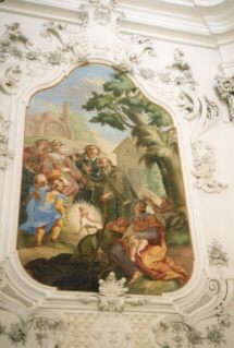 Foto vom Wandbild im ersten linken Querschiff in der Stiftskirche in Stams