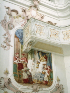 Foto vom Wandbild im dritten linken Querschiff in der Stiftskirche in Stams