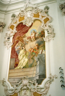 Foto vom Wandbild im zweiten rechten Querschiff in der Stiftskirche in Stams