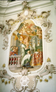 Foto vom Wandbild im dritten rechten Querschiff in der Stiftskirche in Stams