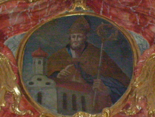 Foto vom Auszugsbild am Altar in der alten St. Wolfgangskapelle in Hamberg