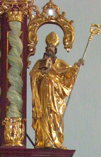 Foto der Wolfgangsfigur in St. Johannes und Wolfgang in Niederwinkling