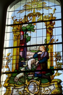 Foto vom St.-Wendelin-Fenster in Mariä Verkündigung in Günching